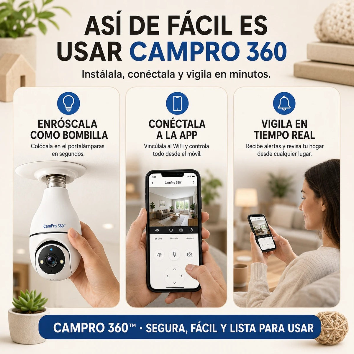 Cámara de Seguridad WiFi Tipo Bombilla