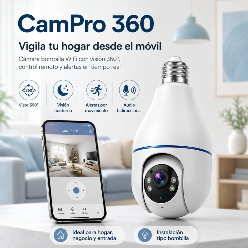 Cámara de Seguridad WiFi Tipo Bombilla